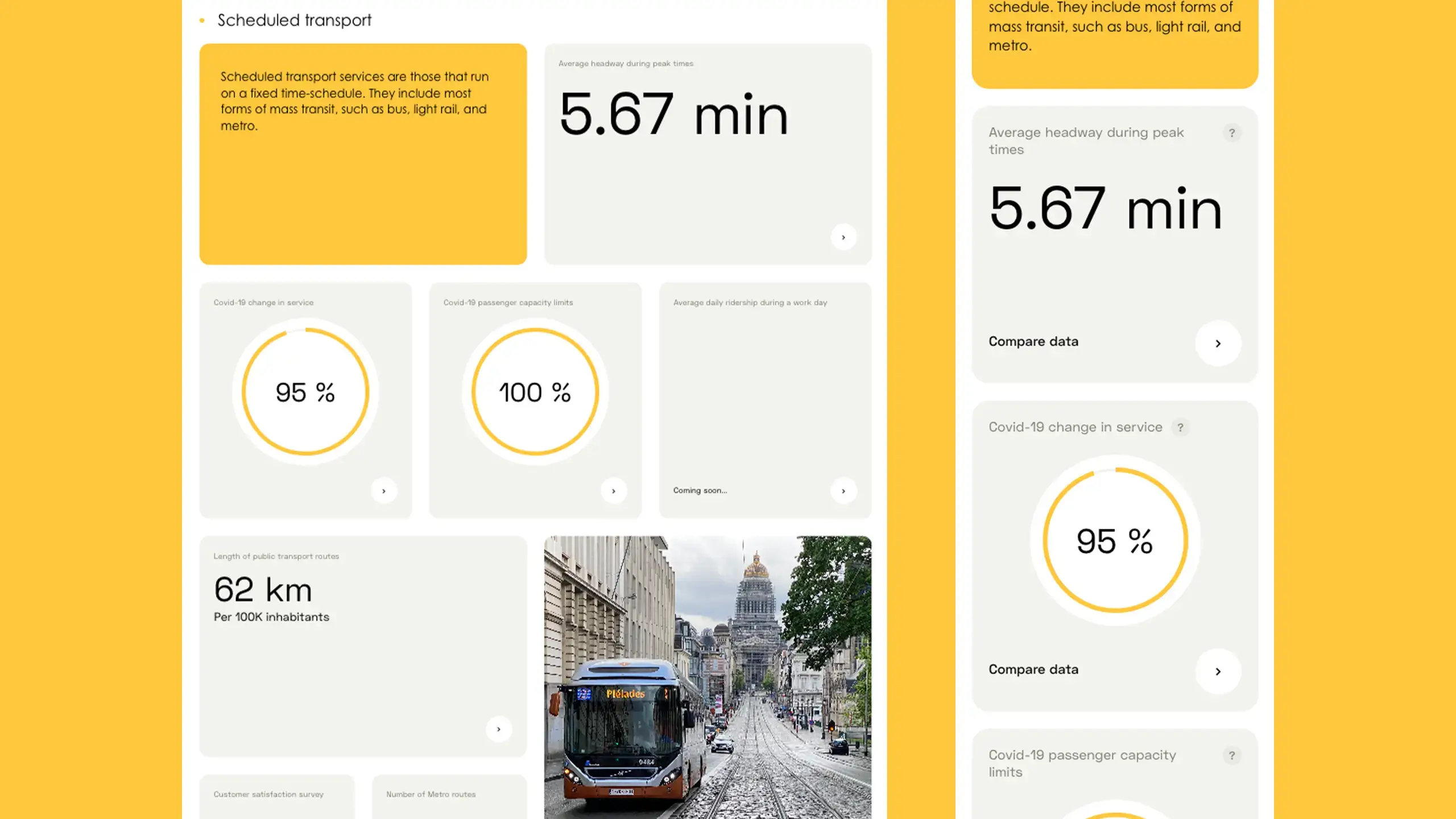 Captures d’écran du site Web montrant la section "Transports réguliers"