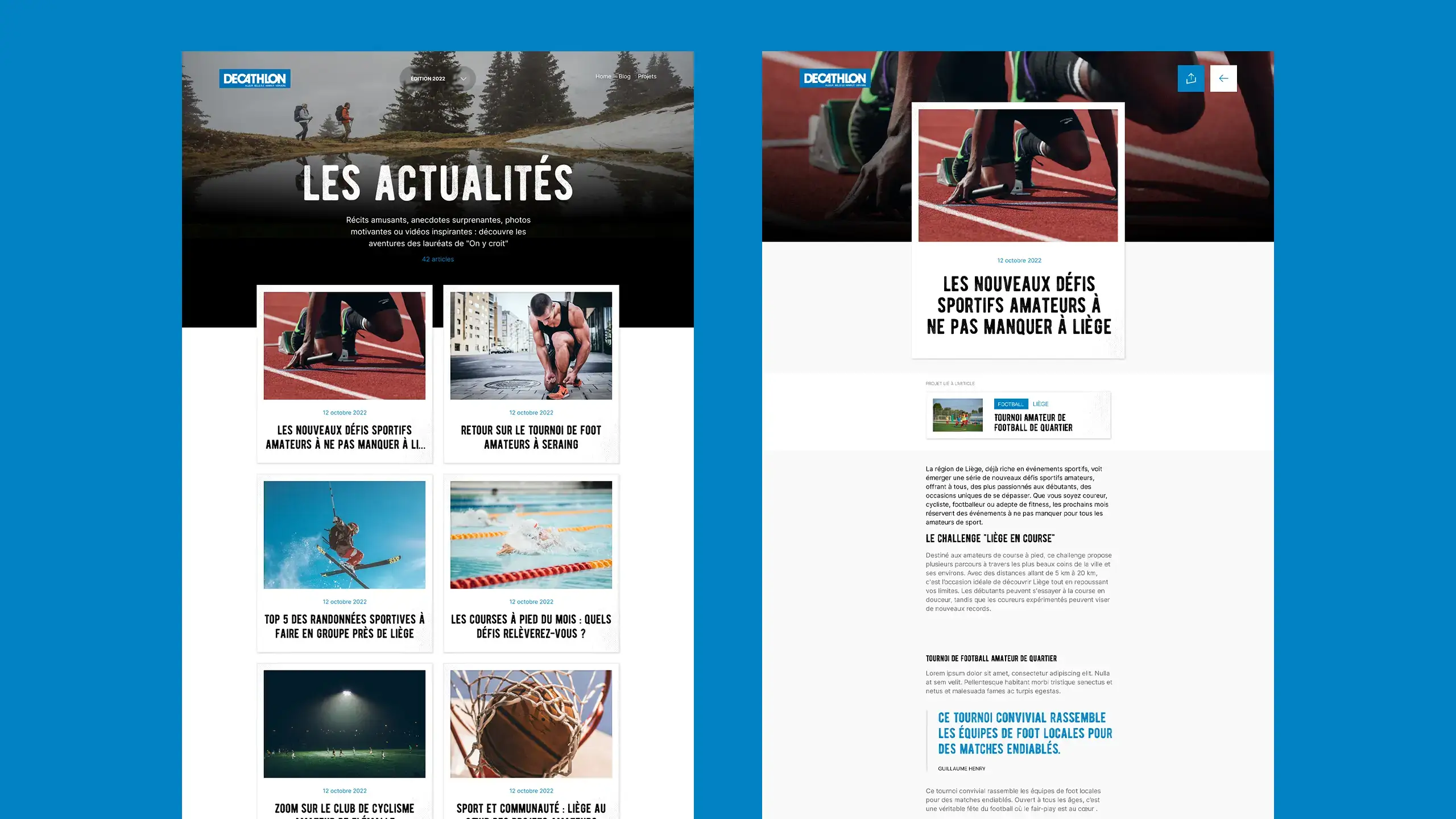 Extrait du design, montrant plusieurs la page d’archive des actualités