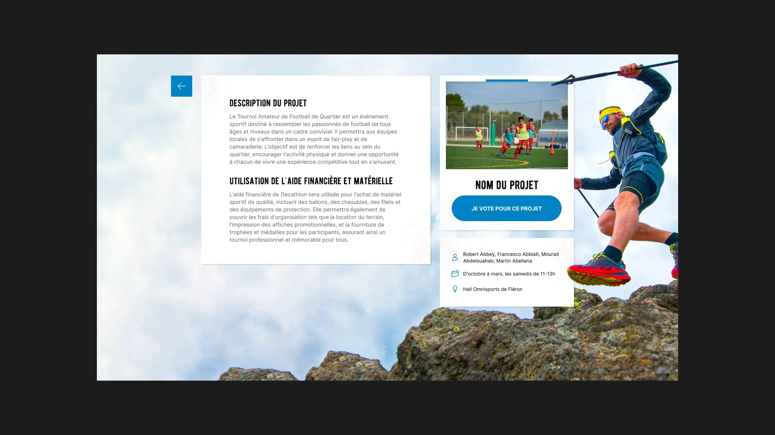 Capture d’écran du site montrant une page dédiée à un projet