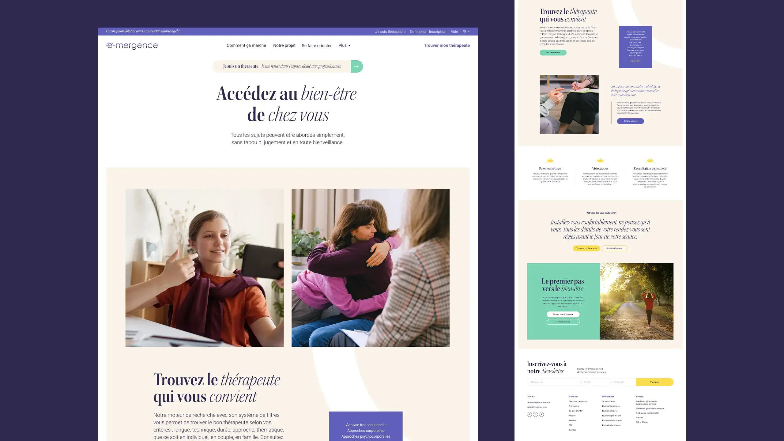 Extrait du design, montrant la page d’accueil