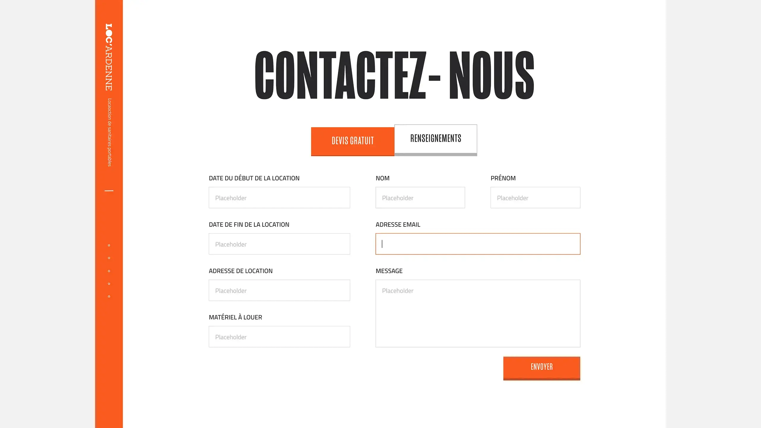 Captures d’écran du site montrant la page contact